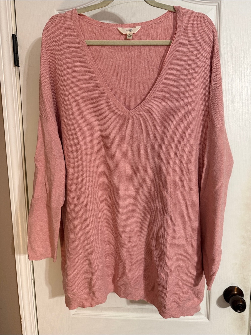 Terra & Sky Dusty Pink V-Neck Waffle Knit Sweater